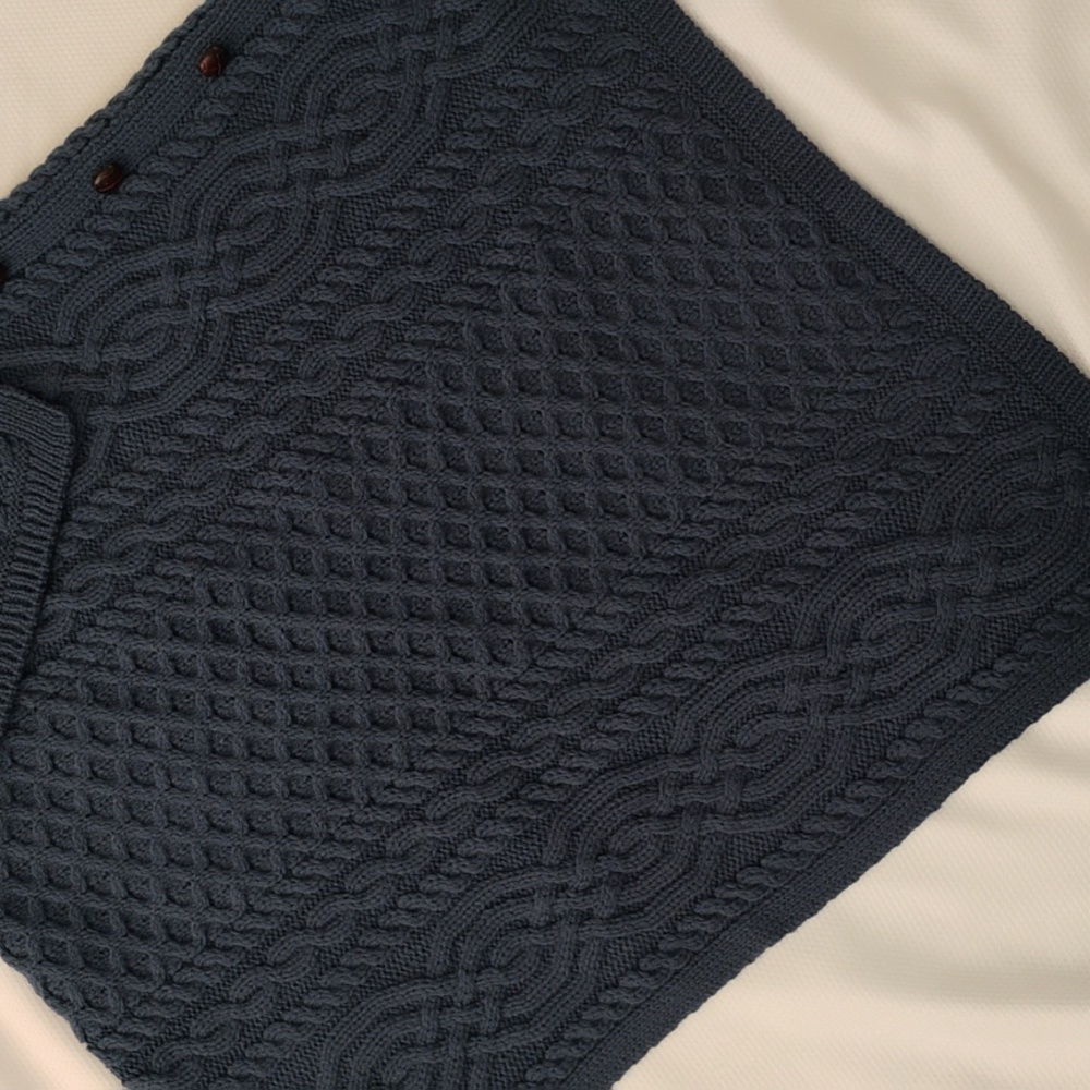 Aran Crafts Ireland Mallard Blue Cable Knit Merino Wool Cowl Poncho Sweater - 10 - Picture 10 of 10